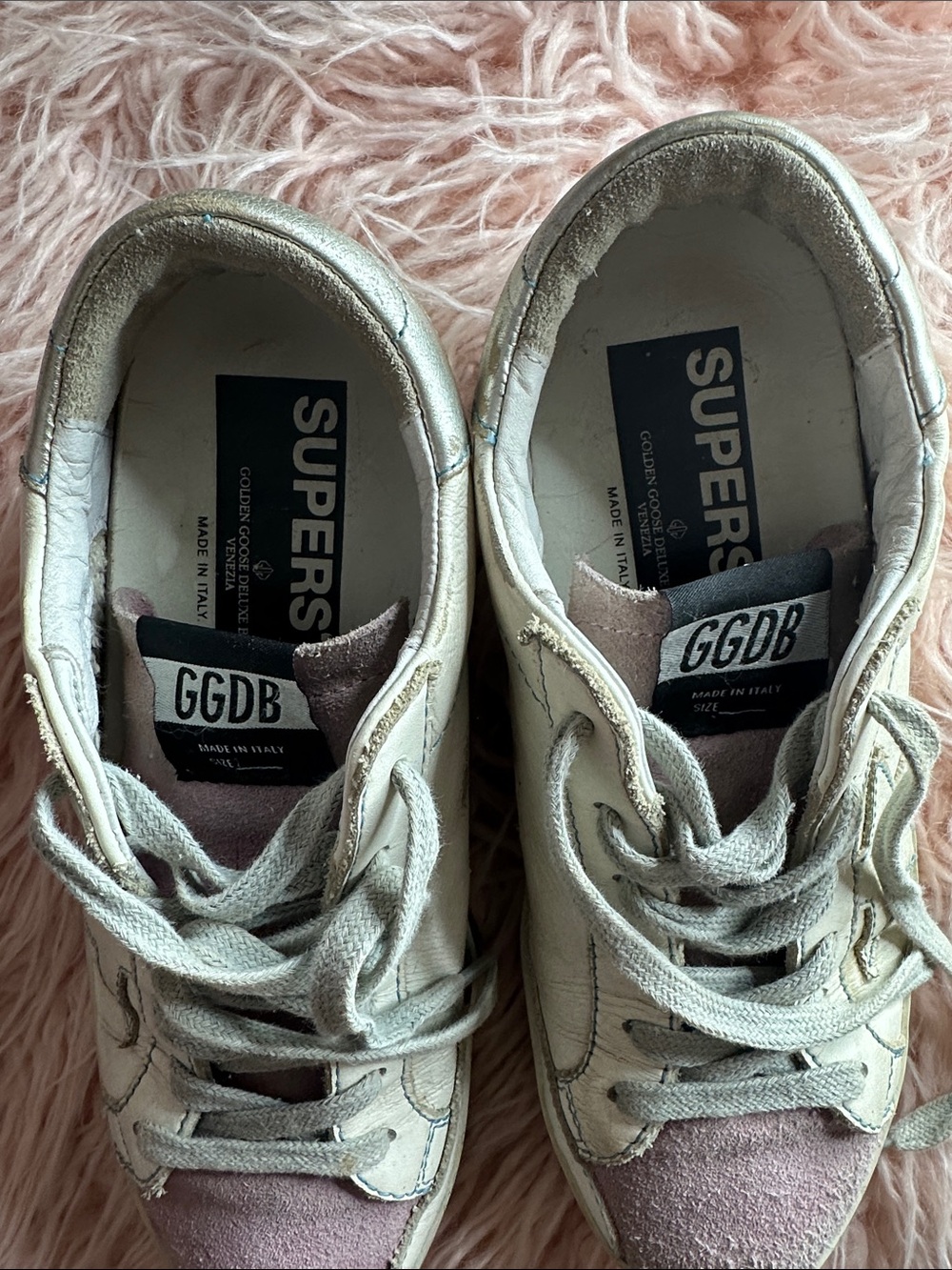 Golden Goose White Leather Sneakers with Dusty Pink Suede Toes - Picture 3 of 5